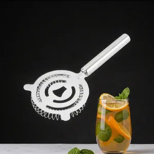 Polished stainless steel hawthorne strainer with spring coil for cocktail mixing