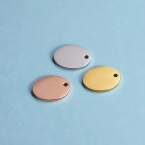 Polished stainless steel ellipse pendants in silver, gold, and rose gold for DIY jewelry