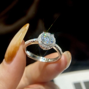 Luxurious 925 sterling silver moissanite ring with a brilliant round halo setting