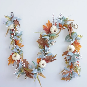 Artificial Autumn Pumpkin Maple Leaf Garland Warm LED Light String Thanksgiving Harvest Home Decor Hanging Vine