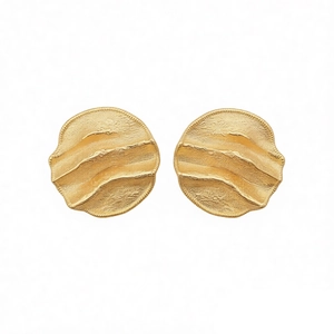 Hammered gold round stud earrings with artistic textured finish and silver needles