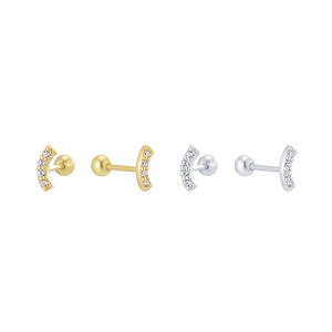 Minimalist S925 sterling silver curved stud earrings with small zircon stones in gold and silver