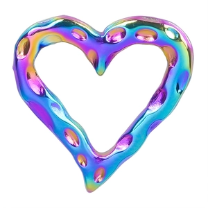 Iridescent heart-shaped stainless steel pendant accessory with textured metallic finish