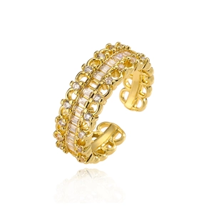Elegant gold-plated adjustable ring featuring multiple rows of cubic zirconia stones