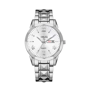 Classic silver quartz watch for men with Roman numerals and stainless steel strap