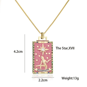 Detail view showing 4.2cm Star Tarot pendant with pink enamel and 18K gold plating