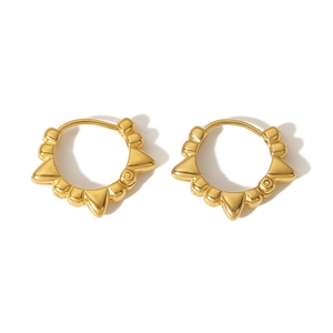 Detail of 18K gold-plated stainless steel earrings with radiant spike sunburst design