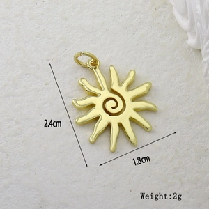 Detailed view of a gold sun pendant charm with size dimensions and weight specifications