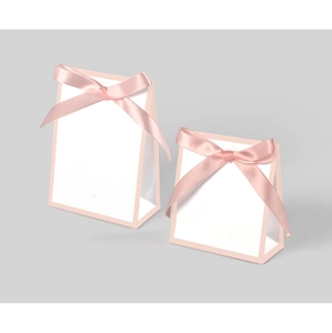 Boîtes cadeaux minimalistes roses avec nœud en satin pour mariages et petits objets