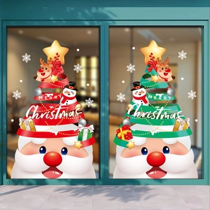 Christmas Window Stickers Static PVC Double Sided Glass Decals Cartoon Santa Reindeer Snowman Holiday Home Decor