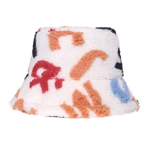 Chapeau bob d'hiver en laine d'agneau pour femme avec imprimé graffiti abstrait coloré