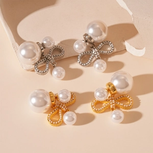 Bowknot Imitation Artificial Pearl Drop Earrings With Silver Earring Post Elegant Sweet Gold And Silver Plated Jewelry For Women