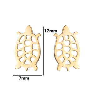 Cute golden stainless steel sea turtle stud earrings for women with hollow design 12mm