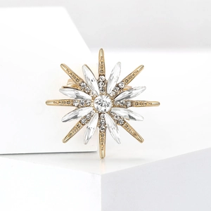 Exquisite gold alloy eight-pointed star brooch with rhinestones for elegant suit styling