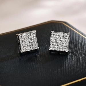Elegant square stud earrings with micro-paved cubic zirconia in silver-tone finish