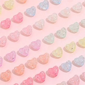 Colorful acrylic heart beads with crackle texture for DIY jewelry making and crafts
