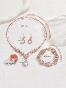 Detailed size specifications for rose gold rhinestone necklace earring and jewelry set