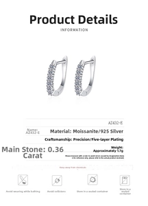 Detailed specifications of 925 silver earrings with single row moissanite and plating