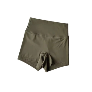 Pantaloncini yoga vita alta verde oliva con fascia larga e cuciture senza cuciture