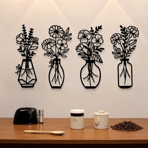 Juego de 4 decoraciones de pared de jarrones de metal negro para hogar moderno