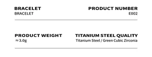 Spécifications du bracelet en zircon émeraude E002 en acier titane plaqué or 18K