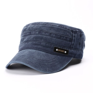 Casquette militaire plate en coton délavé bleu foncé avec insigne Sport brodé