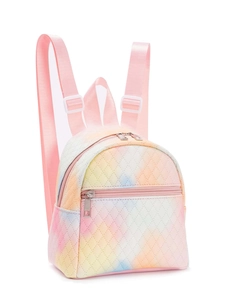 Rainbow gradient quilted PU leather mini backpack with macaron tones and diamond stitching