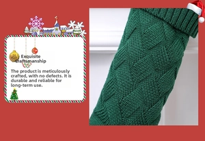 Detail of dark green knitted Christmas stocking showing cable knit pattern and texture