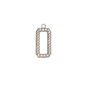Detailed view of silver stainless steel rectangular pendant with twisted rope texture