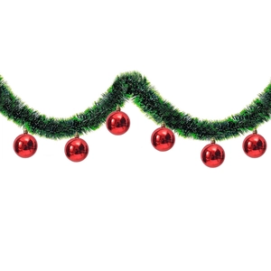 2M green tinsel garland with red mirror baubles for Christmas tree decoration