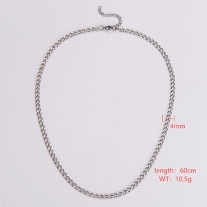 Detail view of 4mm silver cuban link chain with 60cm length and 10.5g weight specs