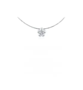 Detail of s925 silver flower pendant with sparkling zircon and smooth snake chain