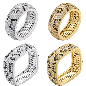 Luxury Copper Zirconia Leopard Print Open Rings For Women Personality Square Round Animal Pattern Inlaid Adjustable Band Ring Fashion Jewelry Gift