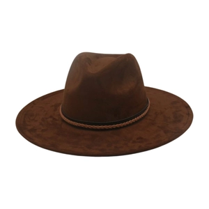 Breitkrempiger Fedora Hut Wildleder Polyester Western Cowboy Sonnenschutz Urlaub Retro Elegant Mit Flechtband