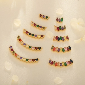 Heart Marquise Colorful Zircon Connectors 18K Gold Plated Copper Jewelry Making Pendants DIY Bracelet Necklace