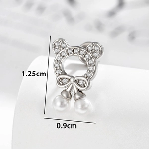 Cute silver bear cartilage stud earring with bow and pearl pendants 1.25x0.9cm