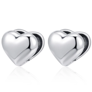 Vintage Copper Heart Shaped Hoop Earrings For Women Minimalist Glossy Heart Ear Buckle Fashion Jewelry Silver Color