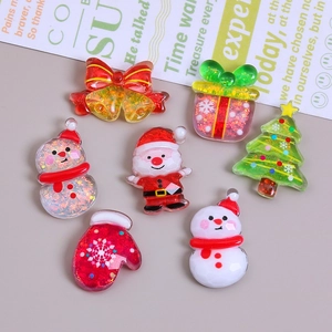 Glittery Christmas resin charms set featuring Santa Claus, snowman and Xmas tree for DIY