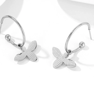 Boucles d'oreilles créoles abeille en acier inoxydable argenté avec pendentif abeille