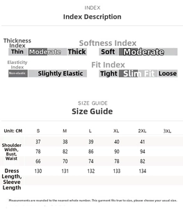 Size chart for the palace style maxi dress showing measurements for S to 2XL sizes