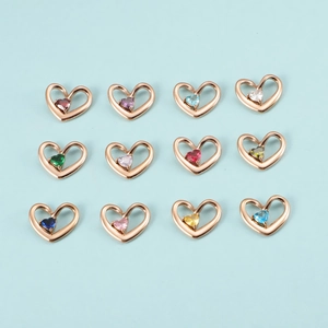 Lot de 12 pendentifs cœur en or rose avec pierres de naissance pour création de bijoux