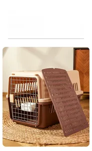 Detailed pet air box with a metal wire door and internal pee pad for travel