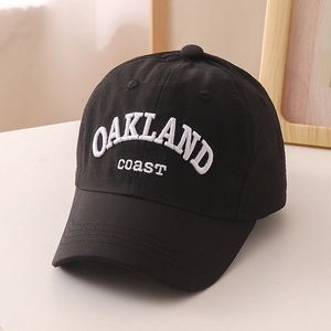 Detail of the high-quality 3D white letter embroidery on a premium black cotton baseball cap