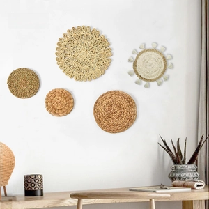 Set of 5 natural woven grass wall decorations in bohemian style for home hanging