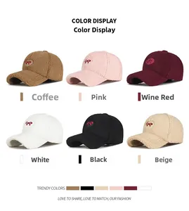 Winter faux shearling baseball caps with heart bow embroidery in six various colors