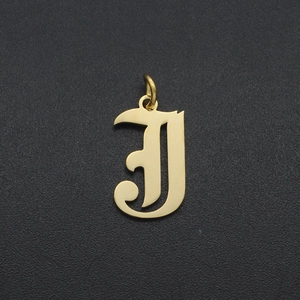 Detailed view of gothic letter I gold plated stainless steel pendant for DIY jewelry