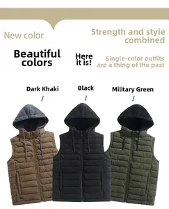 Détails des gilets à capuche matelassés en coloris kaki foncé, noir et vert armée