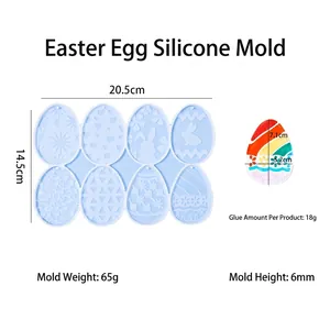 Easter egg silicone mold with 8 patterns for DIY resin jewelry making and holiday crafts
