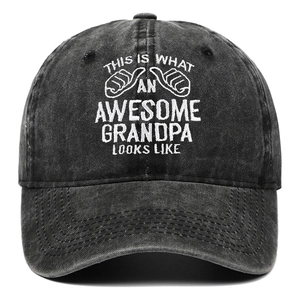 Washed charcoal cotton baseball cap with Awesome Grandpa embroidery for birthdays