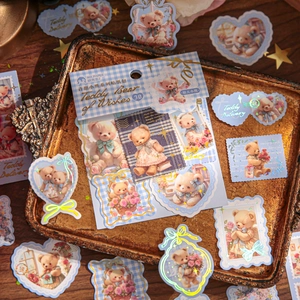 Vintage teddy bear sticker pack with 30 pieces for scrapbooking and creative decoration